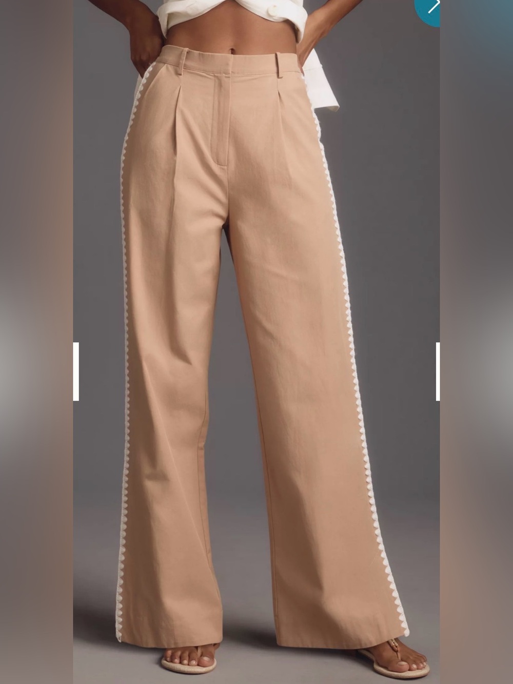 NWT MØN RENN Lisle Pant Biscuit Tan Cotton Ric Rac Trim Wide Leg Small